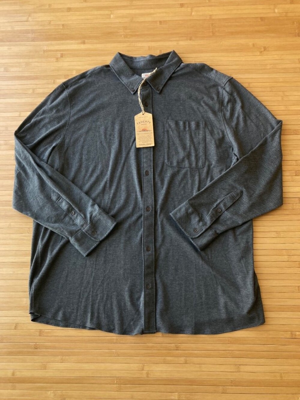 Faherty Coastline Knit Shirt Supima Cotton Mens 2XL Charcoal Heather Twill NWT